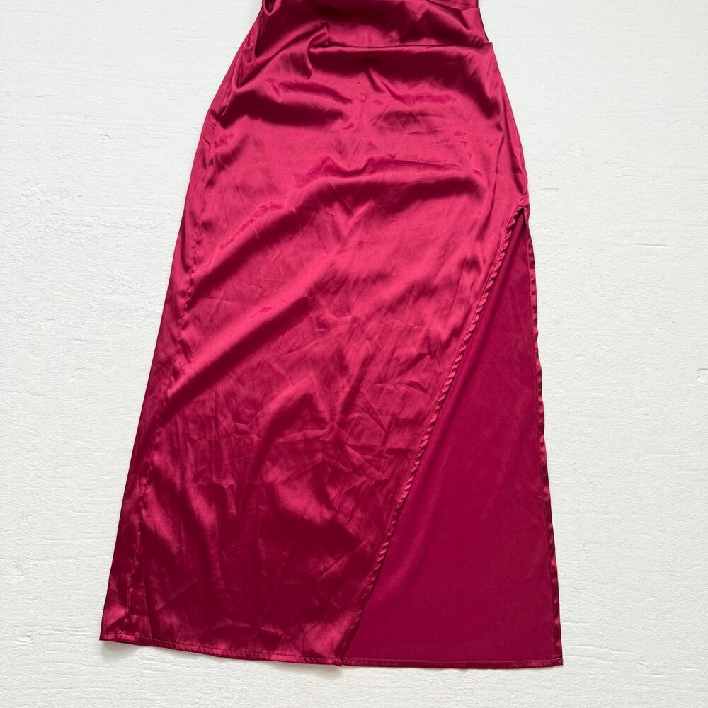 Deep Red Satin Ruched Cowl Neck Midi Dress, Best Fits Small - Picture 4 of 9